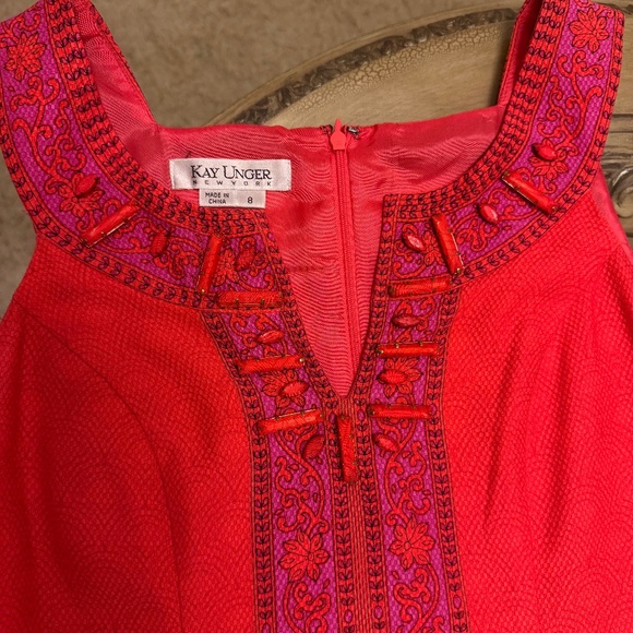 Kay Unger Dress Womens 8 Orange Sleeveless Sheath Embellished Textured Party - Picture 4 of 12